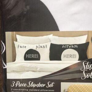 3 piece pillowcase set with bonus eye mask!Lettering Face Plant Here,Scream Here